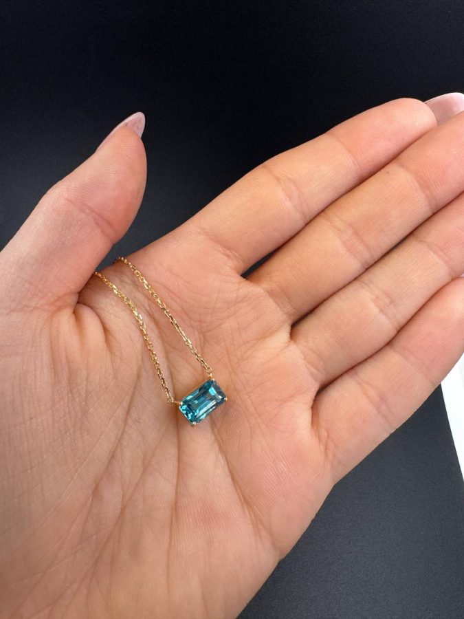 Necklace blue natural zircon recktangle