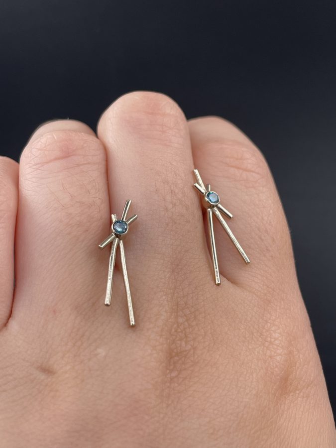 Earrings blue treated diamonds