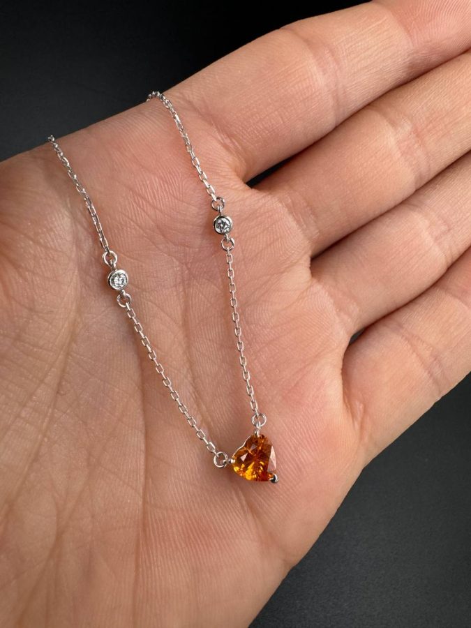 Necklace heart spessartine + lab grown diamonds