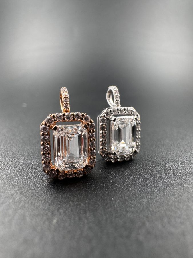 Pendant 1ct emerald lab grown diamond pink gold