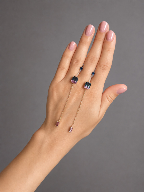 Earrings with tricolor tourmalines and sapphires, 2.72 ct – photo 4 of 4