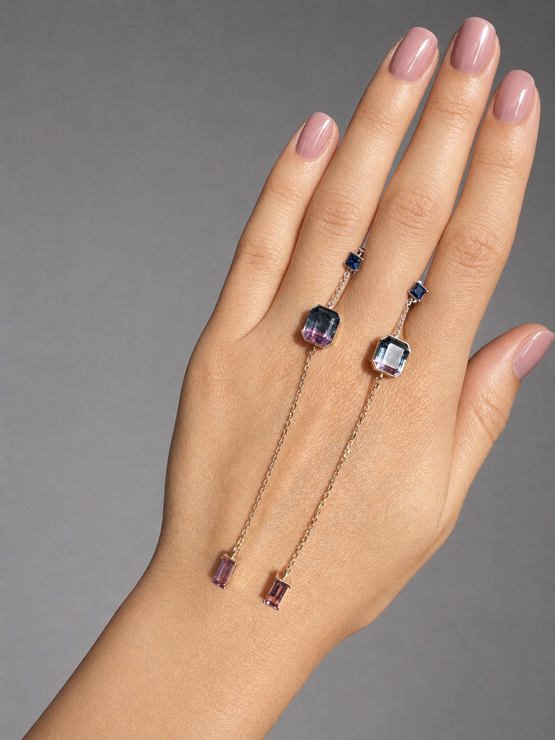 Earrings with tricolor tourmalines and sapphires, 2.72 ct – photo 1 of 4