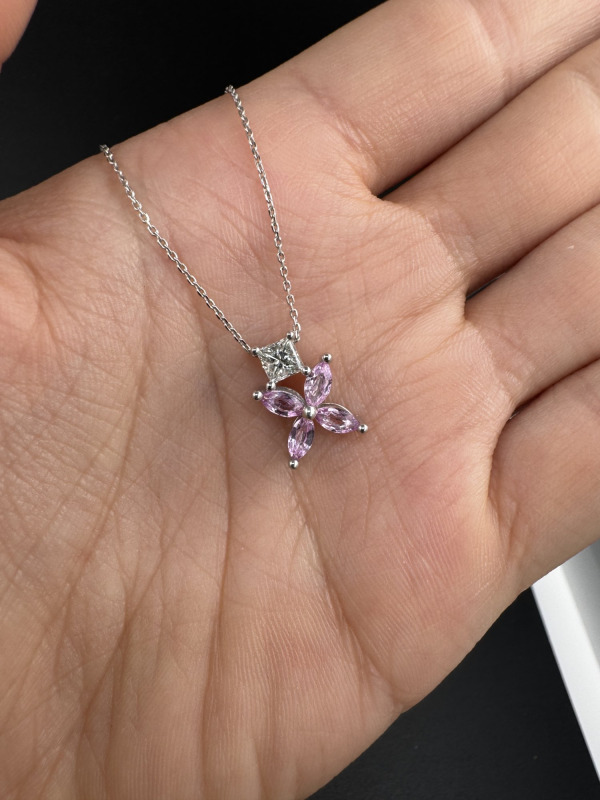 Pink Sapphire and Lab-Grown Diamond Pendant – White Gold, 0.31 ct – photo 2 of 2