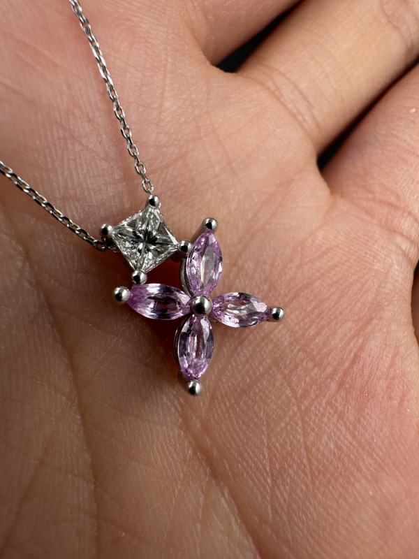 Pink Sapphire and Lab-Grown Diamond Pendant – White Gold, 0.31 ct – photo 1 of 2