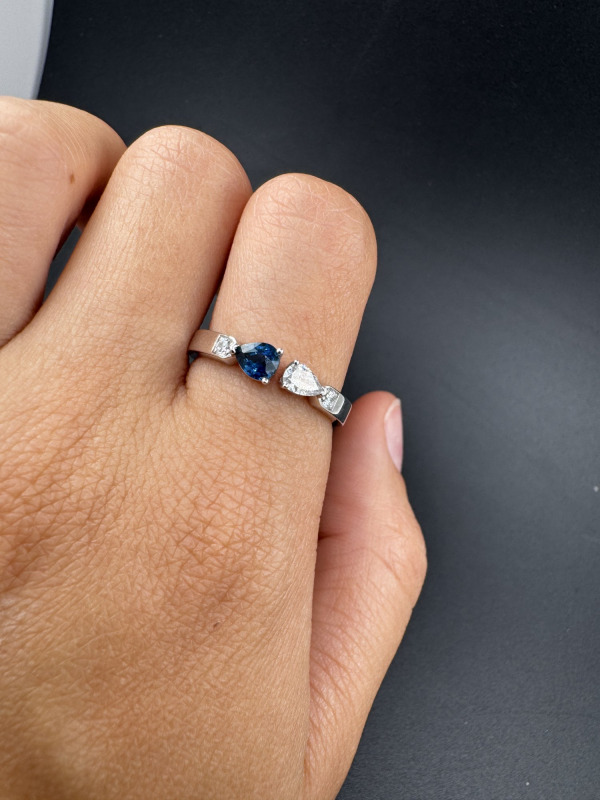 Ring with a Sapphire and Diamonds – White Gold, 0.43 ct – photo 2 of 2