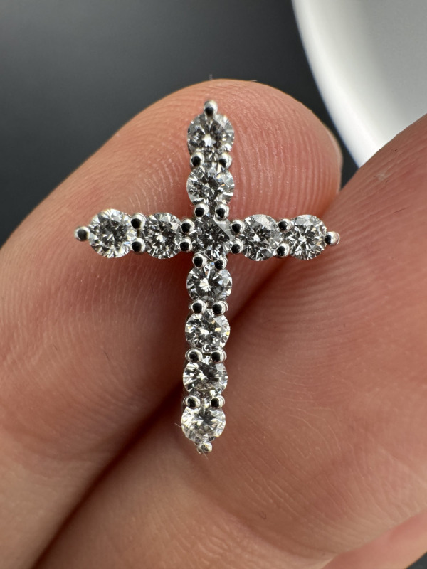 Lab-Grown Diamond Cross Pendant – White Gold – photo 2 of 4