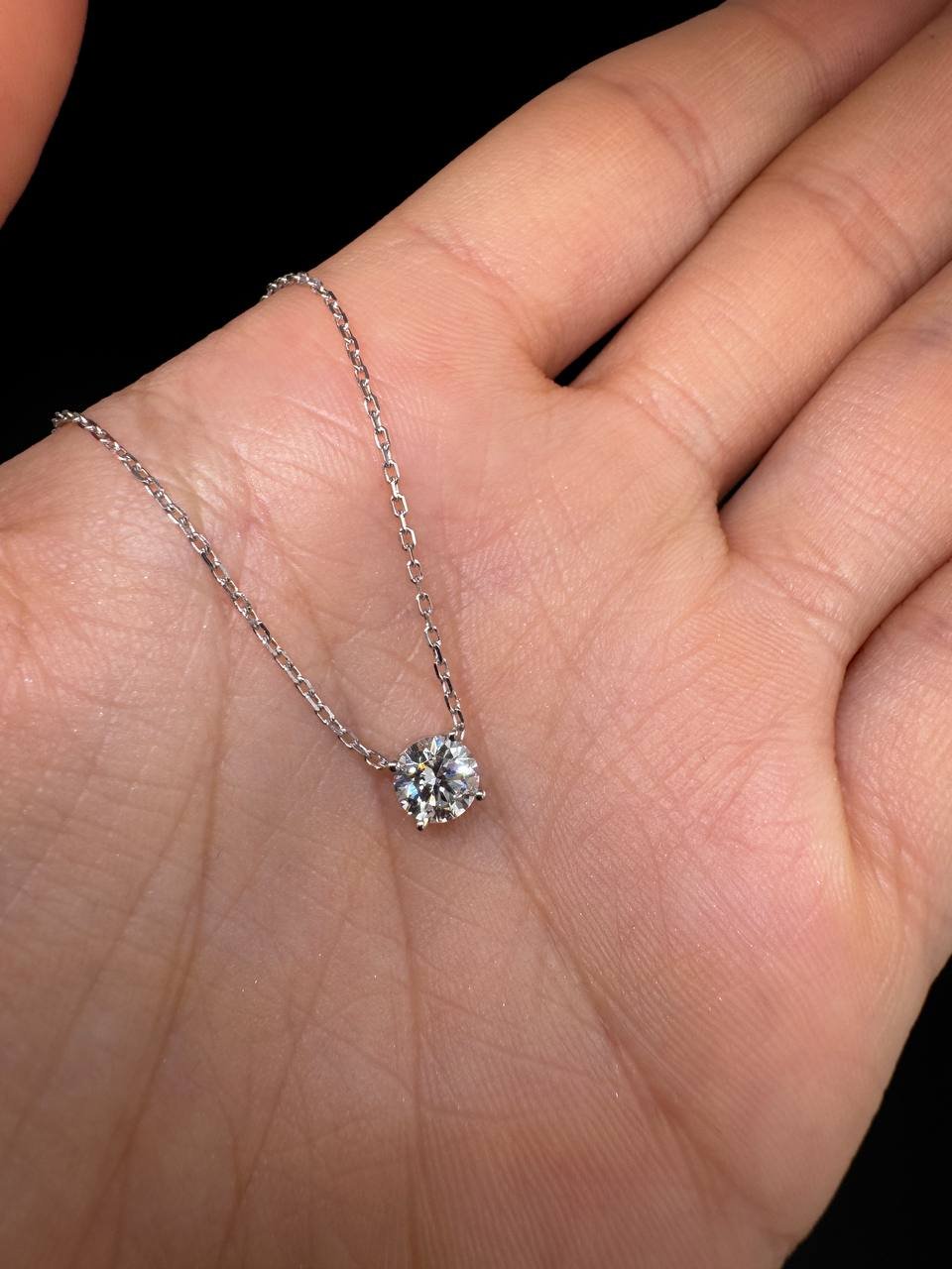 Lab-Grown Diamond Solitaire Necklace – White Gold, 1 ct