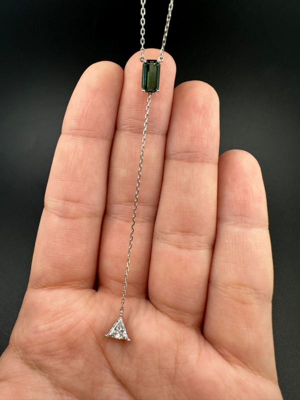 Green Tourmaline and Lab-Grown Diamond Necklace – White Gold, 0.5 ct – photo 1 of 3