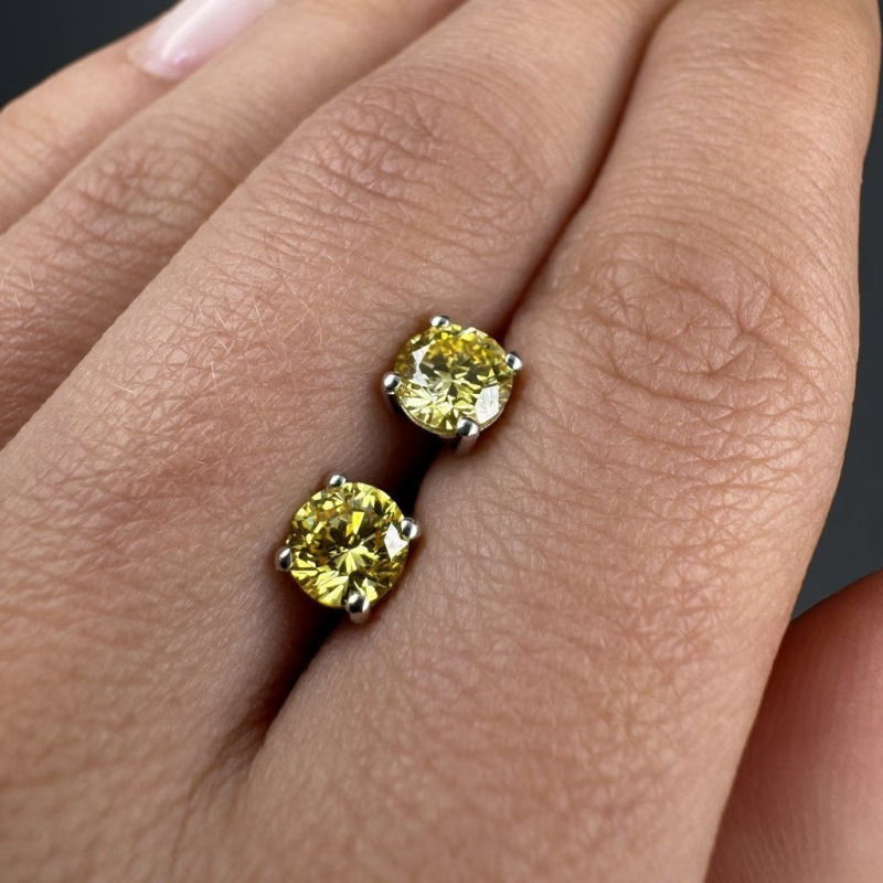 Lab-Grown Yellow Diamond Stud Earrings – White Gold, 1 ct – photo 1 of 4