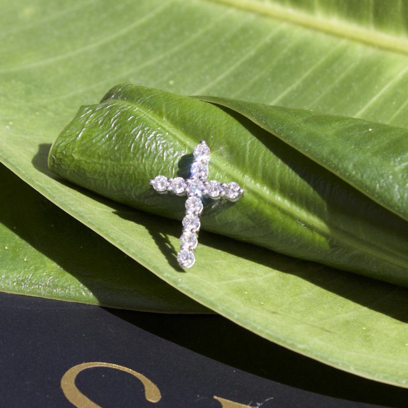 Gold Cross with a Row of Diamonds – White Gold – photo 4 of 9