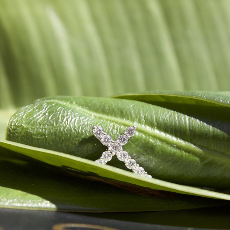 Gold Cross with a Row of Diamonds – White Gold – photo 2 of 9