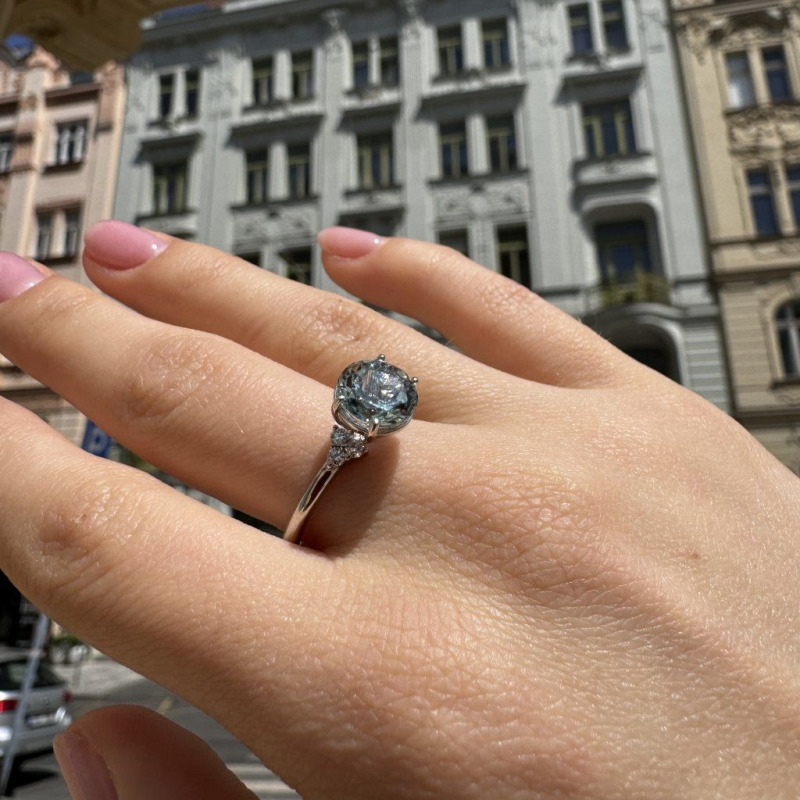 Ring with Diamonds and Aquamarine – White Gold – photo 4 of 10