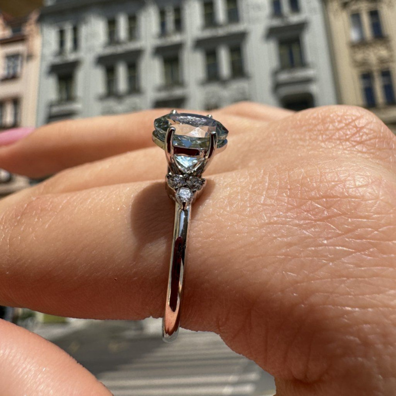 Ring with Diamonds and Aquamarine – White Gold – photo 6 of 10