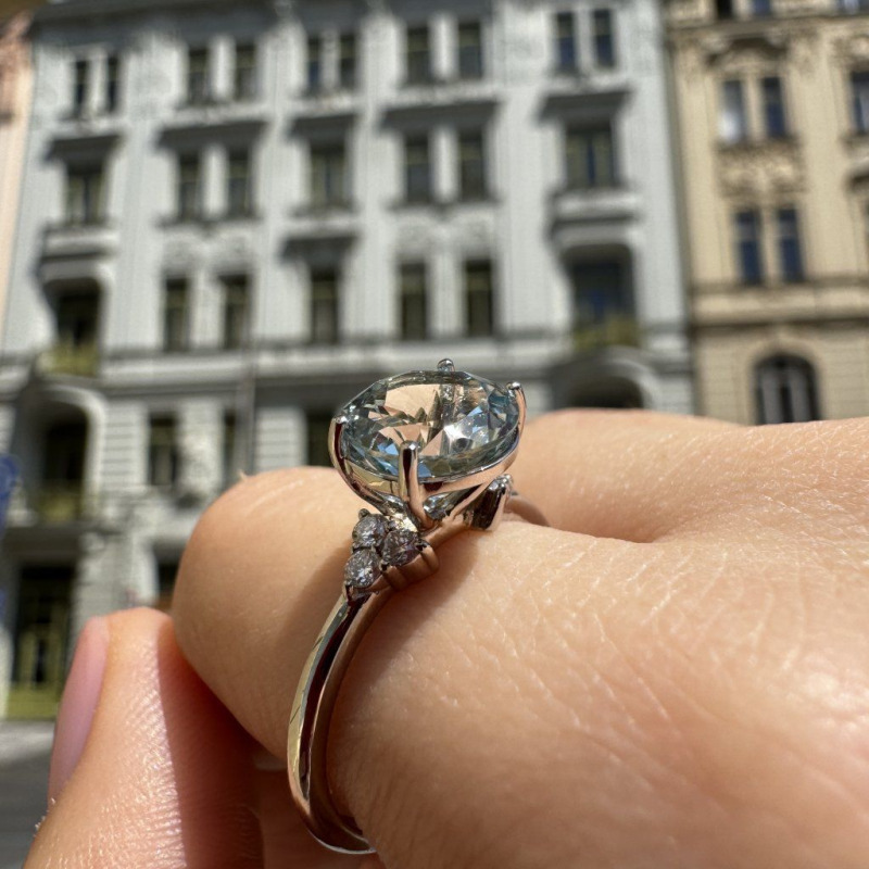 Ring with Diamonds and Aquamarine – White Gold – photo 7 of 10