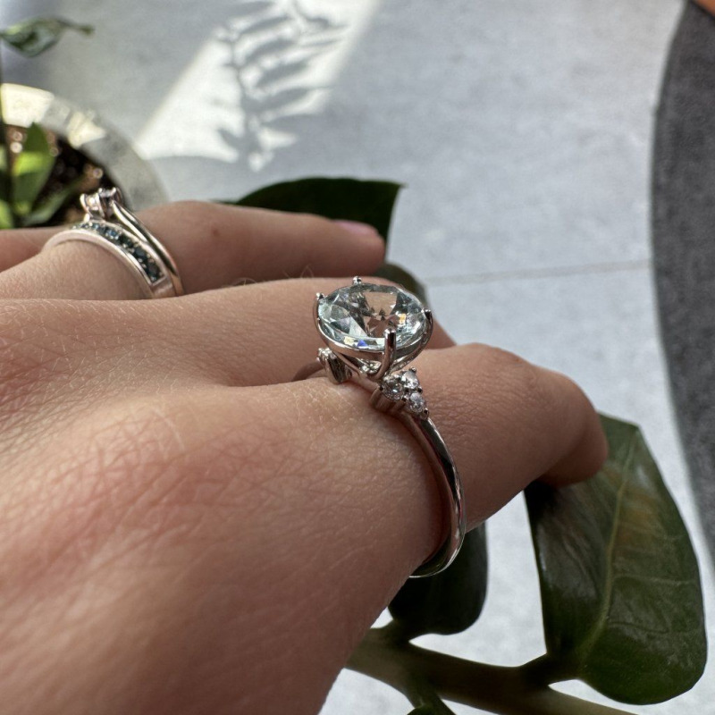 Ring with Diamonds and Aquamarine – White Gold – photo 8 of 10