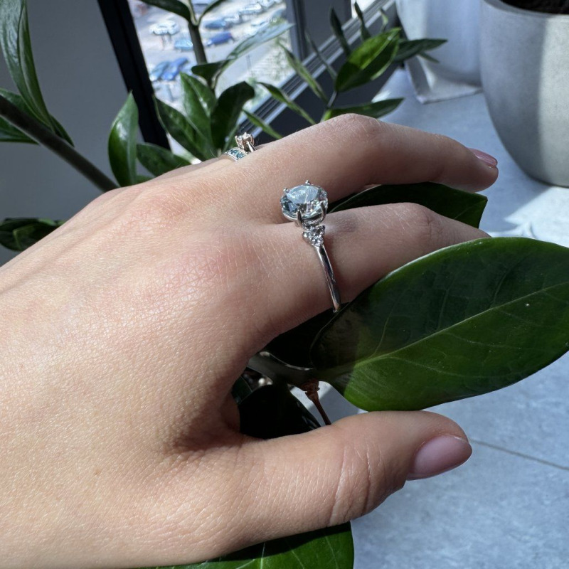Ring with Diamonds and Aquamarine – White Gold – photo 10 of 10