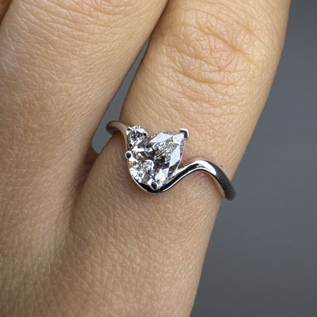 Asymmetric Ring with a Pear-Cut Diamond – photo 1 of 3
