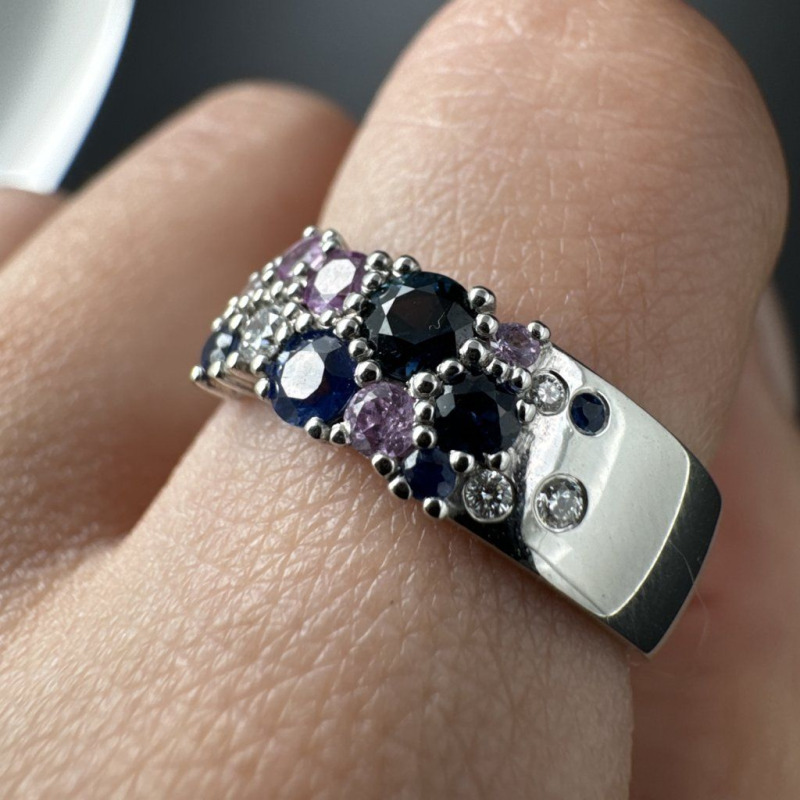 Ring with Pink and Blue Sapphires and Diamonds – photo 3 of 7