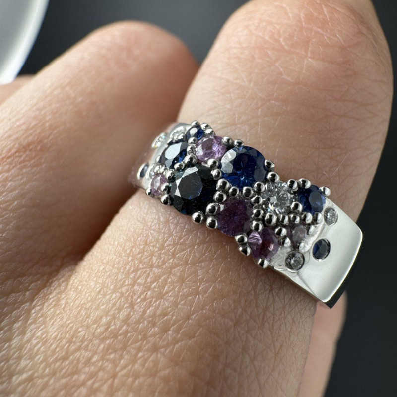 Ring with Pink and Blue Sapphires and Diamonds – photo 5 of 7
