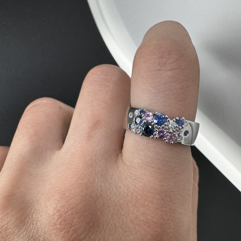 Ring with Pink and Blue Sapphires and Diamonds – photo 6 of 7