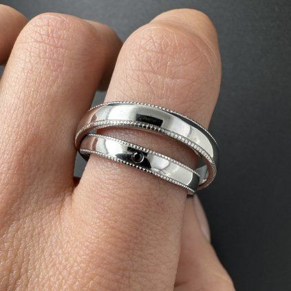 Wedding Bands with Ornamental Edge and Garnet