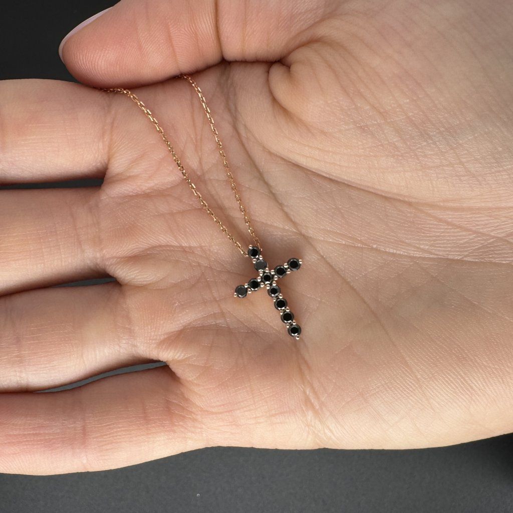 Cross Pendant in Black Diamonds – Yellow Gold – photo 1 of 2