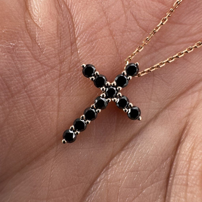Cross Pendant in Black Diamonds – Yellow Gold – photo 2 of 2