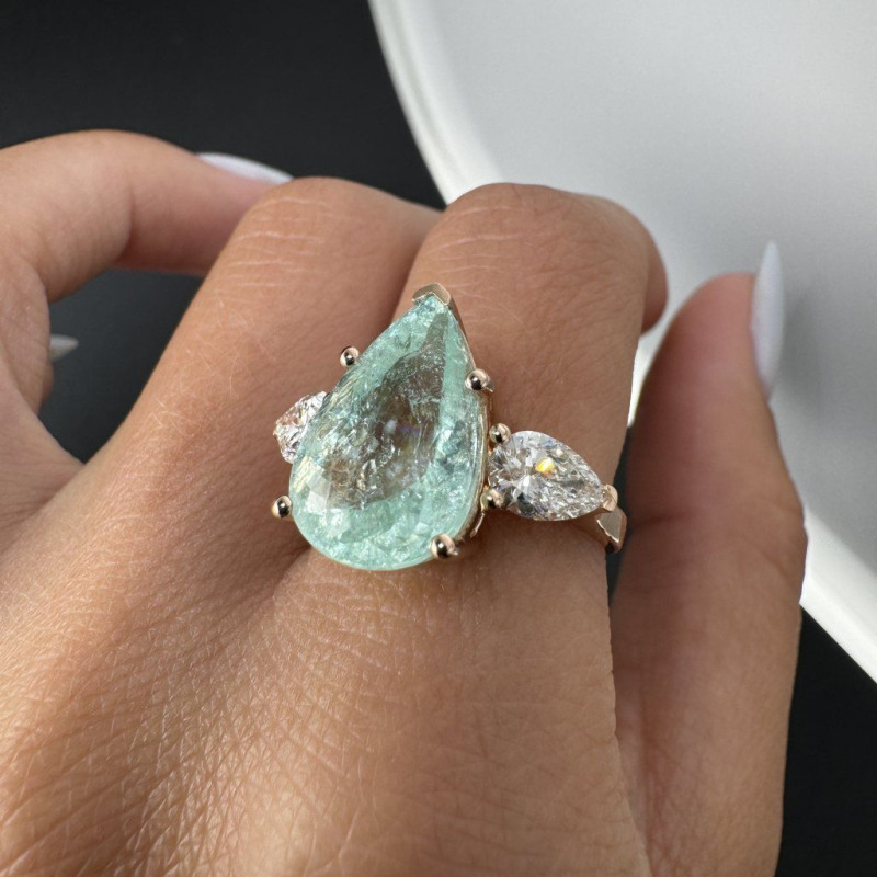 Ring with Paraiba Tourmaline and Natural Diamonds – Rose Gold – photo 3 of 10