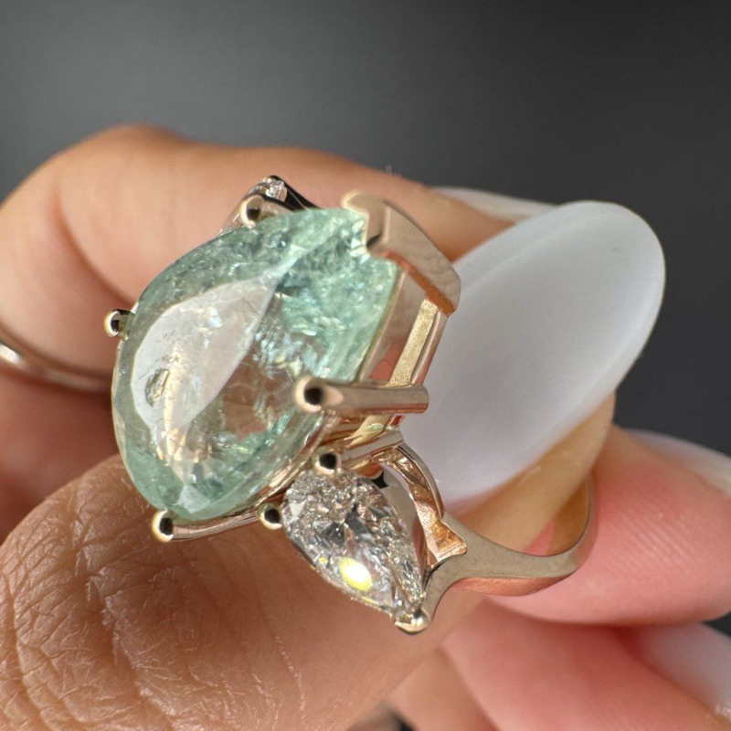 Ring with Paraiba Tourmaline and Natural Diamonds – Rose Gold – photo 6 of 10