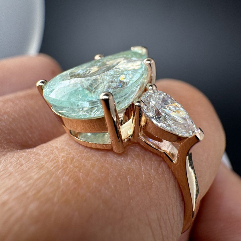 Ring with Paraiba Tourmaline and Natural Diamonds – Rose Gold – photo 9 of 10