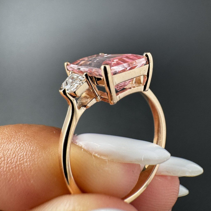 Gold Ring with Morganite and Side Brilliants – White Gold – photo 2 of 11