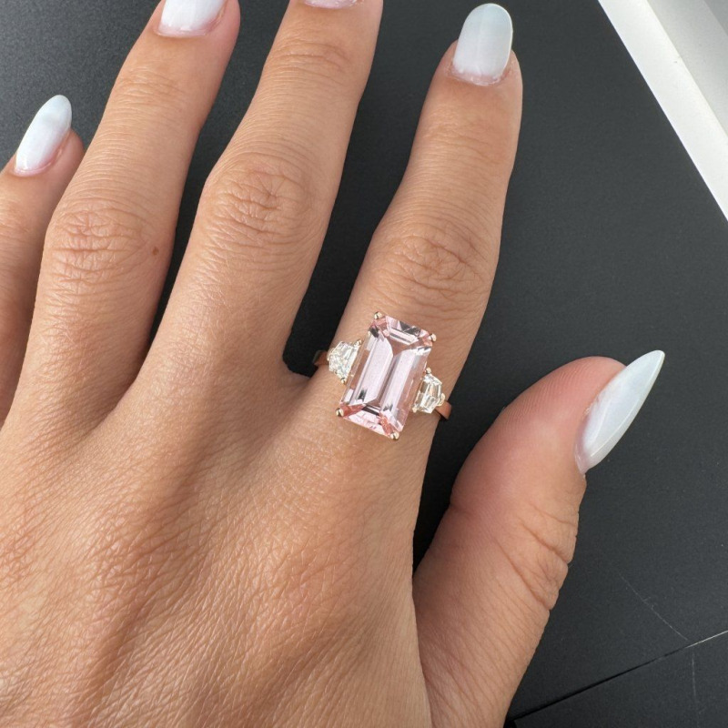 Gold Ring with Morganite and Side Brilliants – White Gold – photo 4 of 11