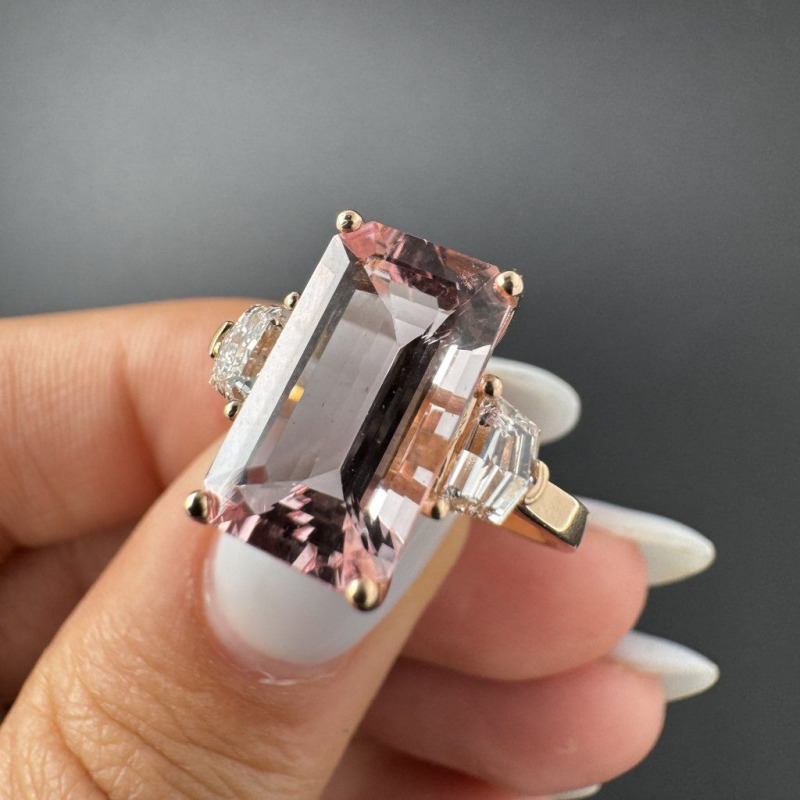Gold Ring with Morganite and Side Brilliants – White Gold – photo 5 of 11