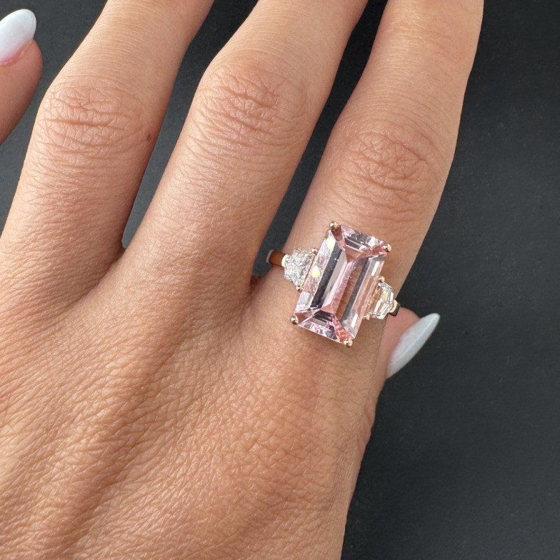 Gold Ring with Morganite and Side Brilliants – White Gold – photo 6 of 11