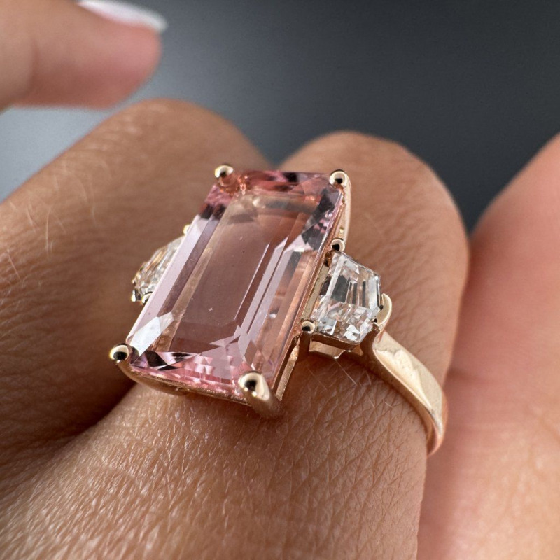Gold Ring with Morganite and Side Brilliants – White Gold – photo 7 of 11