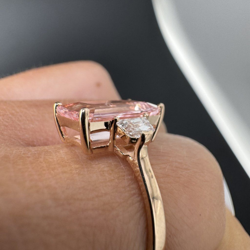 Gold Ring with Morganite and Side Brilliants – White Gold – photo 9 of 11