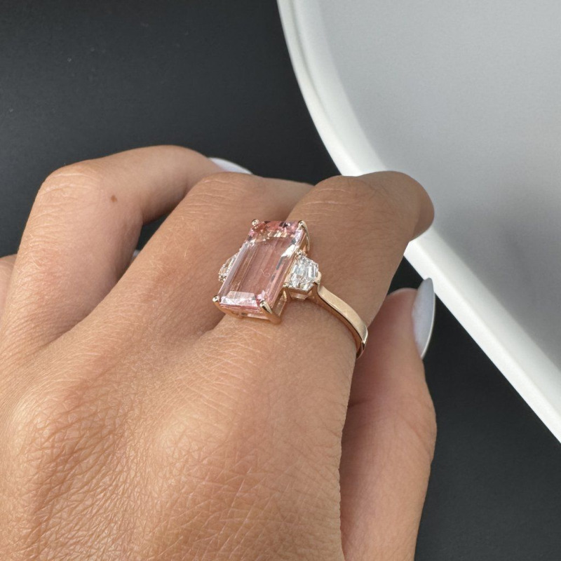 Gold Ring with Morganite and Side Brilliants – White Gold – photo 10 of 11