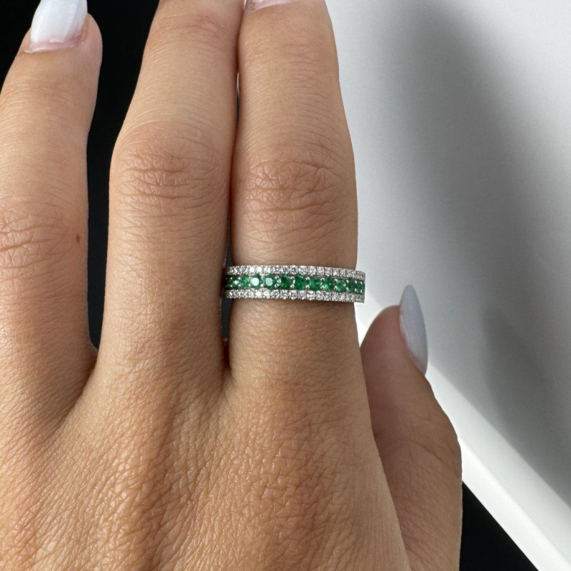 Gold Ring with Diamonds and Emeralds – White Gold – photo 4 of 5