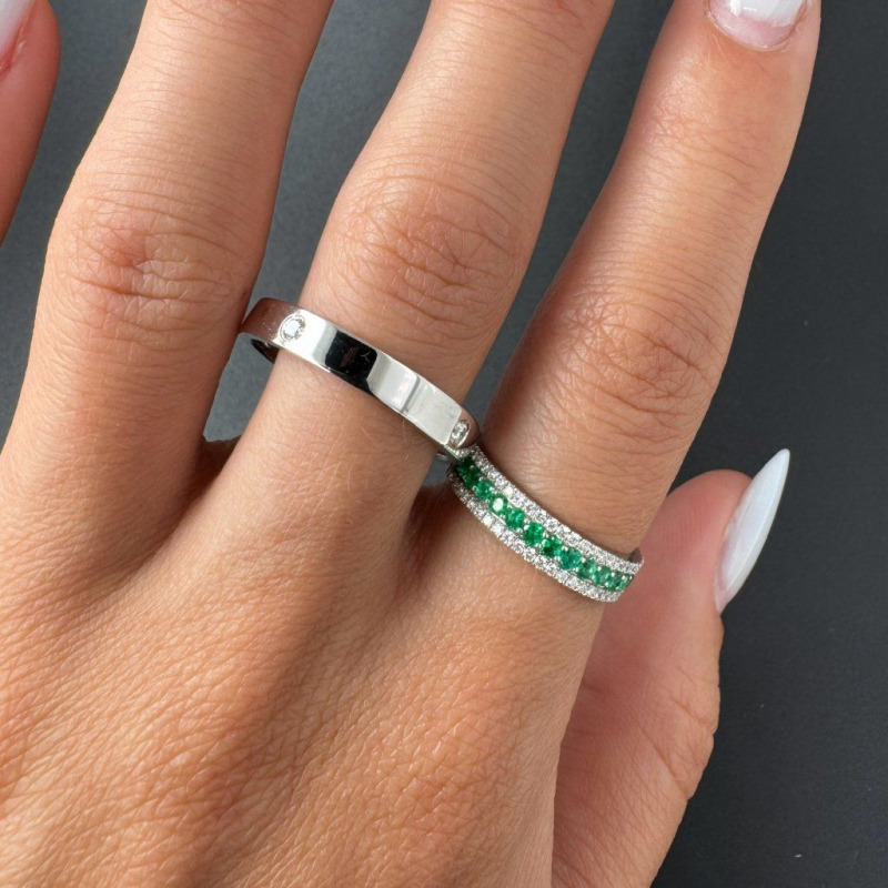 Wedding Rings with Emeralds and Natural Diamonds – White Gold – photo 2 of 5