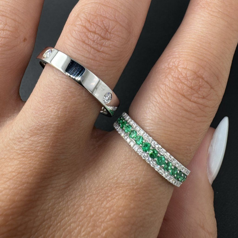 Wedding Rings with Emeralds and Natural Diamonds – White Gold – photo 3 of 5