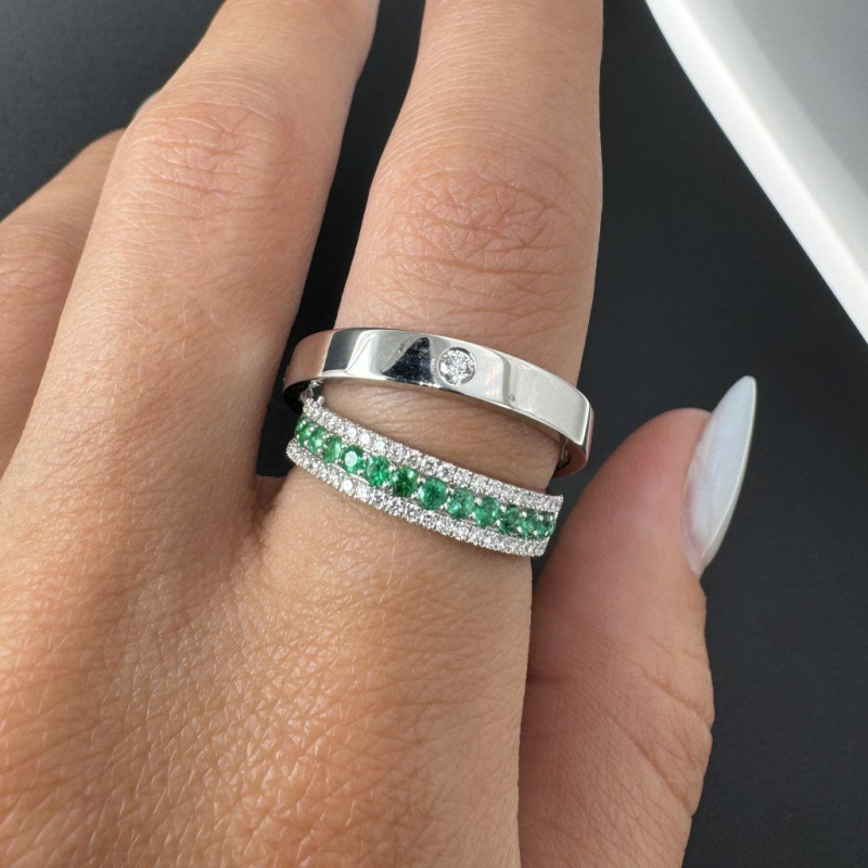 Wedding Rings with Emeralds and Natural Diamonds – White Gold – photo 5 of 5