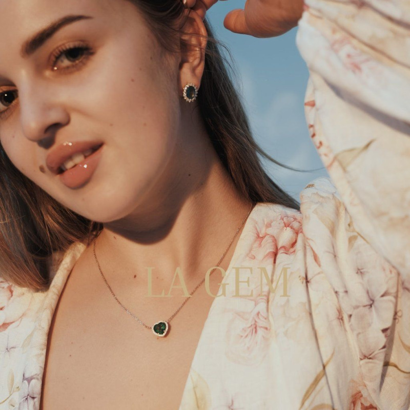 Earrings with Natural Emeralds and Laboratory-Grown Diamonds – Rose Gold – photo 11 of 12