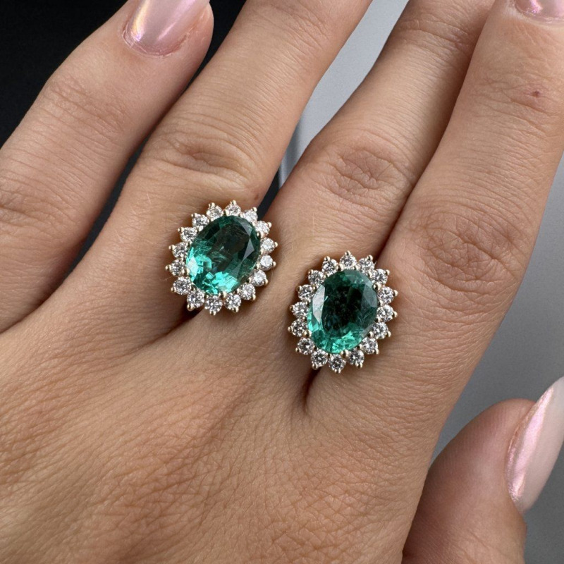 Earrings with Natural Emeralds and Laboratory-Grown Diamonds – Rose Gold – photo 2 of 12