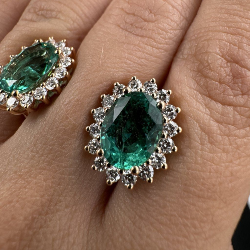 Earrings with Natural Emeralds and Laboratory-Grown Diamonds – Rose Gold – photo 3 of 12