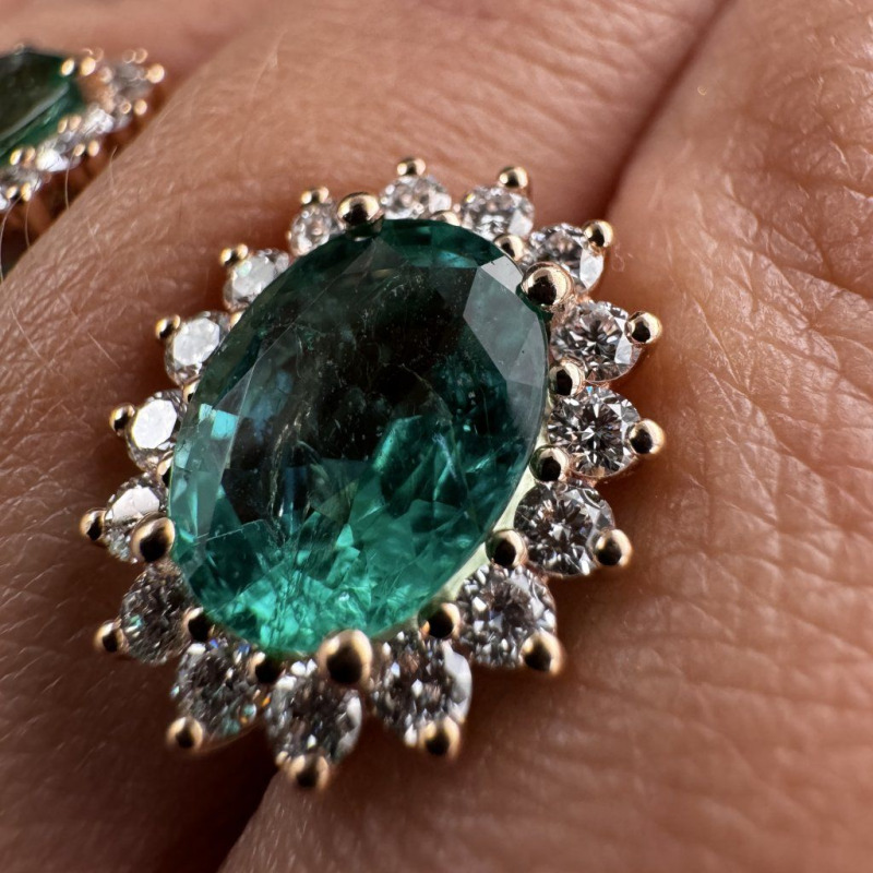 Earrings with Natural Emeralds and Laboratory-Grown Diamonds – Rose Gold – photo 4 of 12