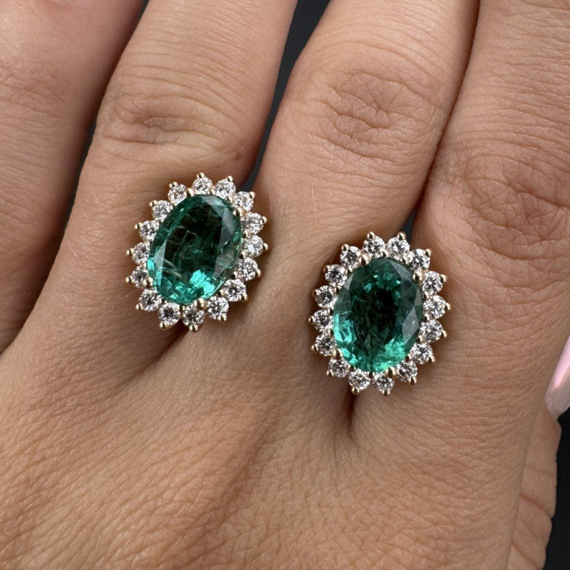 Earrings with Natural Emeralds and Laboratory-Grown Diamonds – Rose Gold – photo 5 of 12