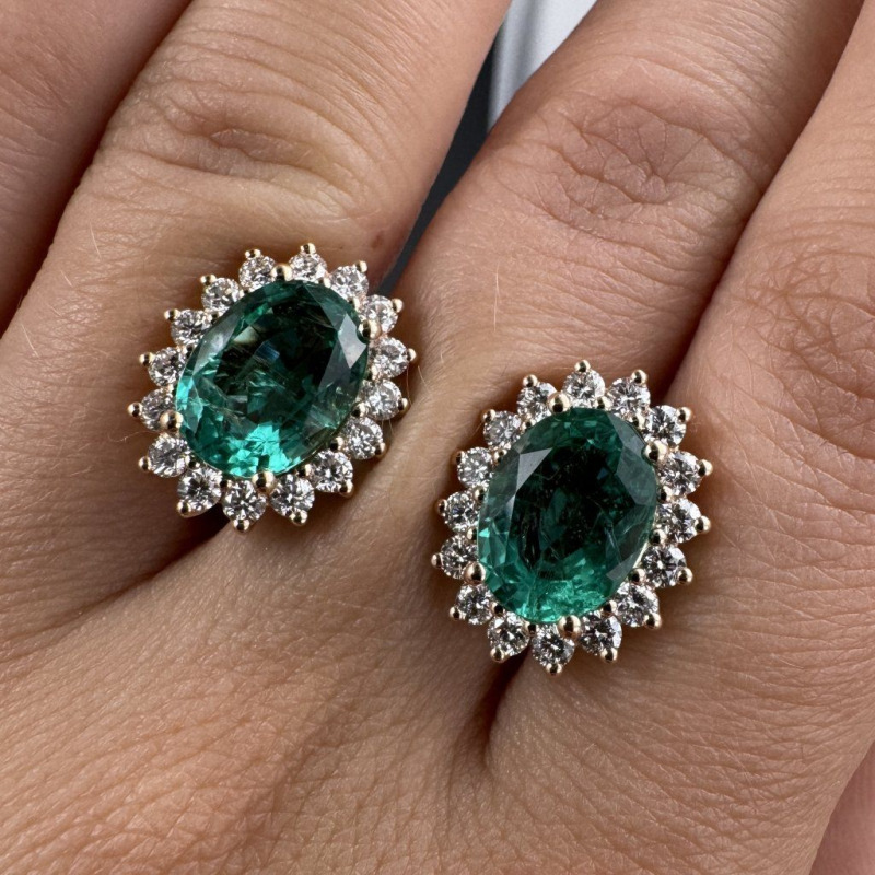 Earrings with Natural Emeralds and Laboratory-Grown Diamonds – Rose Gold – photo 6 of 12