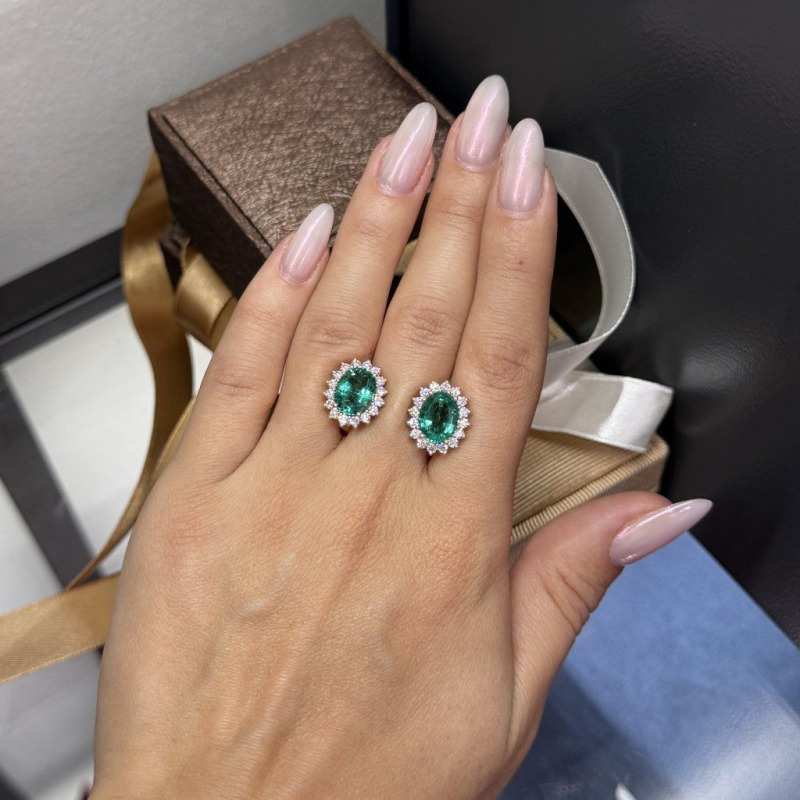 Earrings with Natural Emeralds and Laboratory-Grown Diamonds – Rose Gold – photo 7 of 12