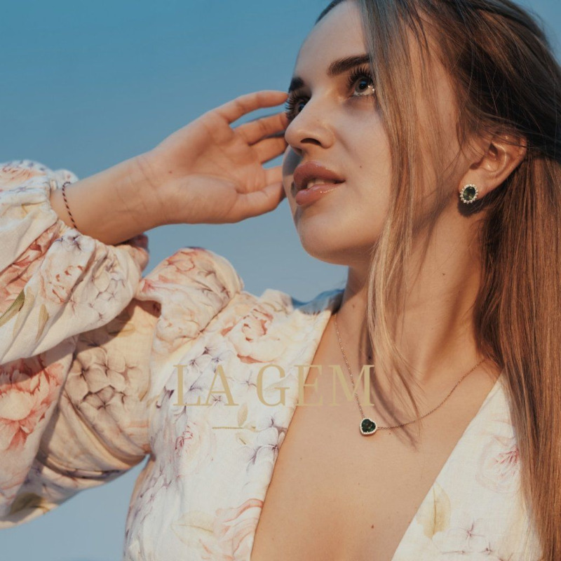 Earrings with Natural Emeralds and Laboratory-Grown Diamonds – Rose Gold – photo 10 of 12