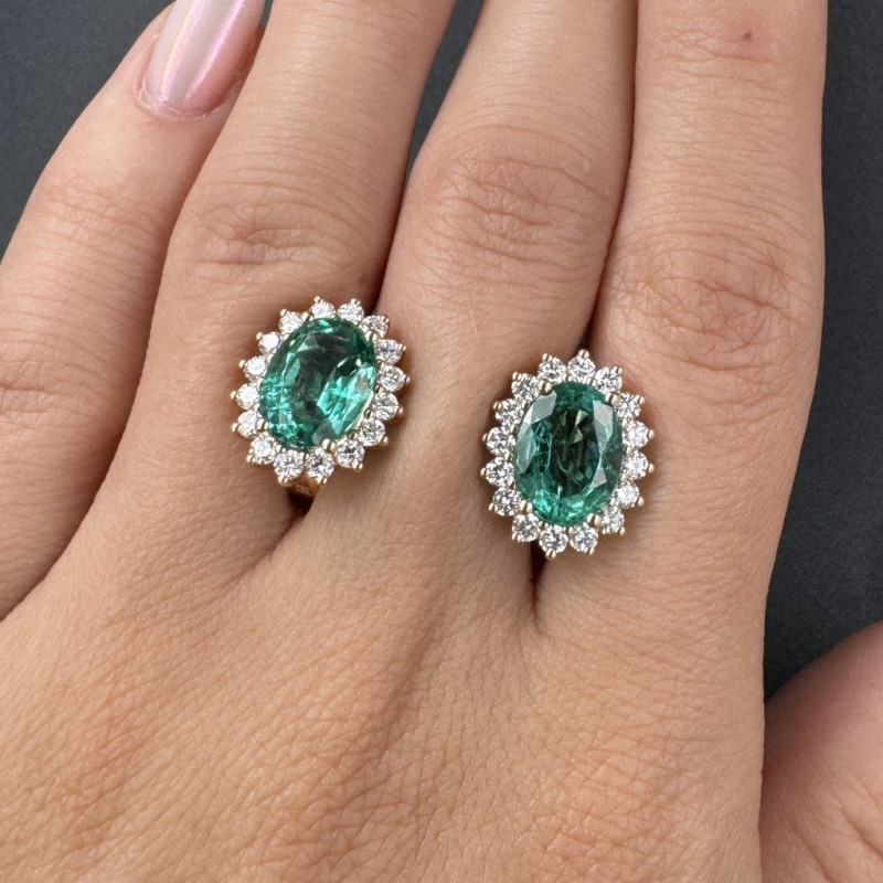 Earrings with Natural Emeralds and Laboratory-Grown Diamonds – Rose Gold – photo 1 of 12